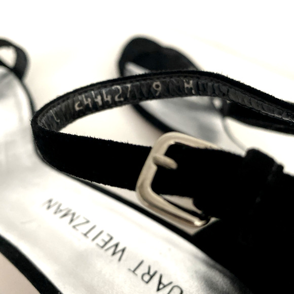 Stuart Weitzman Simplemid Ankle Strap Sandal Black Open Toe Glitter Bloc… - Picture 6 of 8